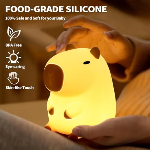 Capybara Night Light, LED Cute Silicone Squishy Animal Lamp, Dimmable Nursery Nightlight, Rechargeable Bedside Touch Lamp for Breastfeeding Toddler Baby Kids Kawaii Gifts Room Decor