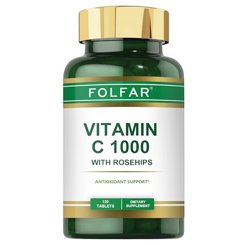 Folfar Vitamin C - 1000mg (120 Tablets) With Rose Hips| Antioxidant Protection, Boost Immune System & Supports Healthy Skin| 120 Daysâ€™Supply Ascorbic Acid Supplement | Non- GMO, Gluten Free