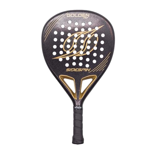 SideSpin Golden Pro 12K Full Carbon Sandy Padel Shovel, Gain Power + Control + Effect, Unisex Adult, Black Gold, Universal