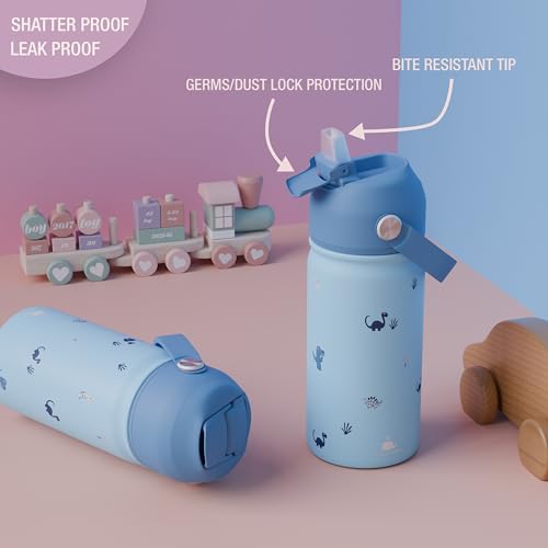 wigglywhale Stainless Steel Water Bottle for Kids - Leak Proof Kids Water Bottle for School - 380ML BPA-Free Toddler Water Bottle with Straw, Double Wall for Hot & Cold Liquids