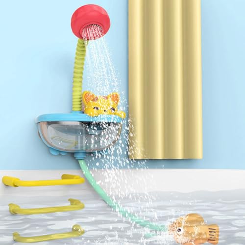Azonee Baby Bath Toy with Shower Head, Cat Water Spray Squirt Shower Faucet and Automatic Bubble,Bathtub Water Pump Summer Essentials for Toddlers and Kids
