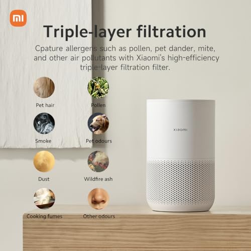 Xiaomi Mi Air Purifier 4 Compact, True HEPA H13 3-Stage Filter System Removes 99.97% of Pollutants as small as 0.3 microns, Smart Home Integration, Whisper Quiet, Just 0.9KW/day, OLED Touch Display