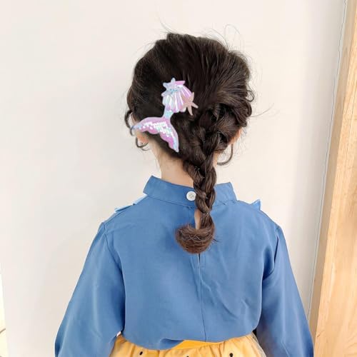 LAROKO Hair Clips for Girls, Aurora Sequins Mermaid Fish Tail Hairpin Starfish Sequin Hair Accessories, Multicolor Sparkling Hair Barrettes for Little Girls Toddlers Kids and Teens 6 Pcs