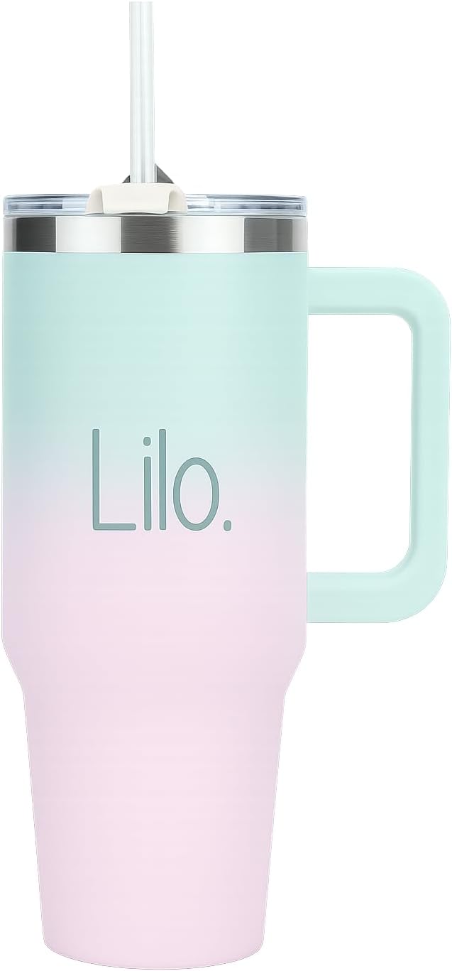 Lilo 40oz /1200ml Tumbler with Straw and Lid Vacuum Insulated Stainless Steel Travel Tumblers Cup Holder Friendly, Leak Proof Reusable Water and Coffee Tumbler for Hot & Cold Drinks (Lavender Moss)