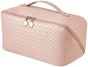 EACHY Travel Makeup Bag,Large Capacity Cosmetic Bags for Women,Waterproof Portable Pouch Open Flat Toiletry Bag Make up Organizer with Divider and Handle