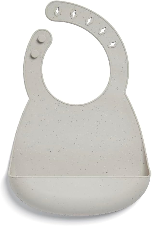 Mamas & Papas 2-Pack Waterproof Silicone Baby Bibs, Adjustable BPA-Free Feeding Bibs with Large Pocket for Food Catching, Ideal for Weaning for 6-18 Months - Neutral Speckle