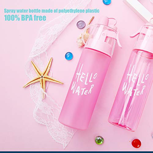 Emopeak 580ML Misting Water Bottle, 20OZ Sports Water Bottle with Spray Mist for Outdoor Hydration, BPA-Free Mist Water Bottle (Pink Frosted, 580ml/20oz)