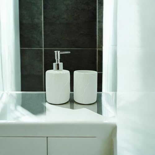 2 Pcs Bathroom Accessories Set Complete Bath Accessory Sets Includes Toothbrush Holder Lotion Liquid Soap Dispenser White 18.5x18x9cm White