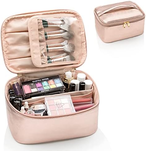 OCHEAL Makeup Bag, Portable Cosmetic Bag, Large Capacity Travel Makeup Case Organizer, Black Makeup Bags For Women Toiletry Bag for Girls Traveling With Handle and Divider