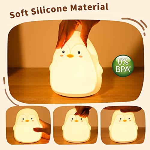 Tremdwoto Penguin Night Light Kids Room, 7 Color Changing LED Portable Touch Lamp for Bedroom, USB Chargeable Silicone Animal Nightlight for Baby Children Nursery Toddler Girl Birthday Gift Decor