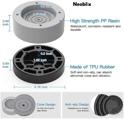 Neoblix 4pcs Shock and Noise Cancelling Washing Machine Support, Washer Dryer Rubber Pads with Suction Cup Feet, Anti Vibrasion Pads, Non Slip Noise Reducing Base
