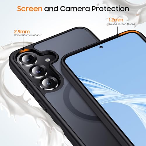 Strong Magnetic Case for Samsung Galaxy A56 5G, Compatible with Magnetic Charging, Slim Translucent Matte Military Grade Drop Protection Rugged Magnetic Case (Black, Samsung Galaxy A56 5G)