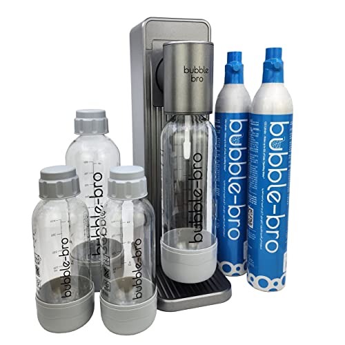 bubble-bro Origin Sparkling Water Maker Family Pack - with 2 x 60L CO2 Cylinders, 1 x additional 1L bottle & 2 x 500ml bottles (Metallic Grey)