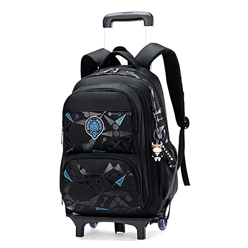 Rolling Travel Backpack Kids Trolley Luggage Bag Primary Junior High School Students Bag with Wheels Girls Boys Large Capacity Wheeled Laptop Bag for Unisex Kids Adults (8002#-Black/Blue)
