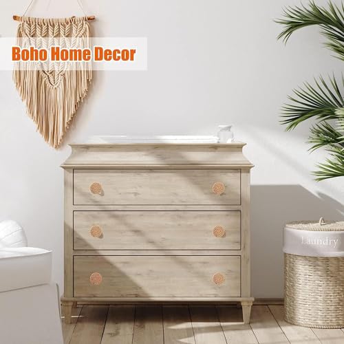 X spring Wooden Drawer Knobs, 6pcs 35x30mm Round Rattan Dresser Knobs, Cabinet Pulls and Knobs with Handmade Wicker Woven and Screws for Boho Furniture Knobs Cabinets Dresser Handles Hardware