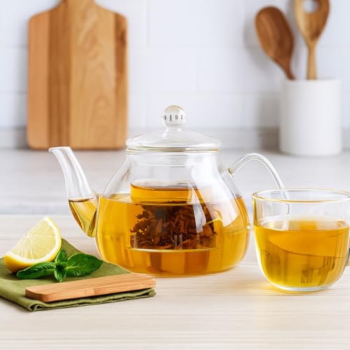 B&S Borosilicate Glass Teapot with Lid â€“ 800ml Heat-Resistant Tea Pot for Stovetop & Microwave | Elegant Clear Kettle | Eco-Friendly Kitchen Accessory for Herbal Tea & Coffee Brewing