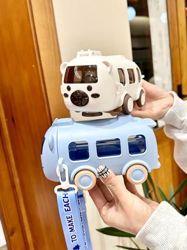 EBS SOUQ Water Bottle For Kids Water Bottle For School w/Straw & A Lid Children's Water Flask with Shoulder Strap - 500ML (Kids Van White)