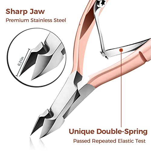 KASTWAVE Cuticle Trimmer with Cuticle Pusher, Cuticle Remover Professional Stainless Steel Cuticle Cutter Nippers Rainbow Sharp Durable Pedicure Manicure Tools for Fingernails and Toenails (Rose Gold)