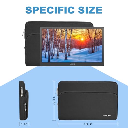 Losong Portable Monitor Case 18.5 Inch, Protective Carrying Sleeve Storage Bag, Display Bag with Accessory Pocket for 18.5 Inch Portable Monitor, Size-18.3"x11.6" Black