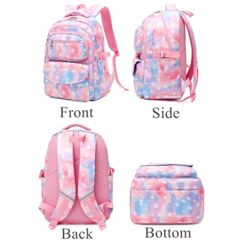 Azonee 3Pcs Colorful Star Prints Backpack Sets, Kids Bookbag Primary School Middle School Daypack Elementary Students Knapsack for Girls (Pink)