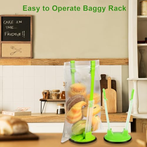 2 Pcs Sandwich Baggy Racks, Adjustable The Batch Lady Freezer Bags, Food Storage Bags Clips Stands, Plastic Reusable Freezer Bag Racks Holders, Food Prep Bag Holders Stands