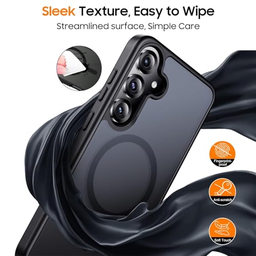 Strong Magnetic Case for Samsung Galaxy A56 5G, Compatible with Magnetic Charging, Slim Translucent Matte Military Grade Drop Protection Rugged Magnetic Case (Black, Samsung Galaxy A56 5G)