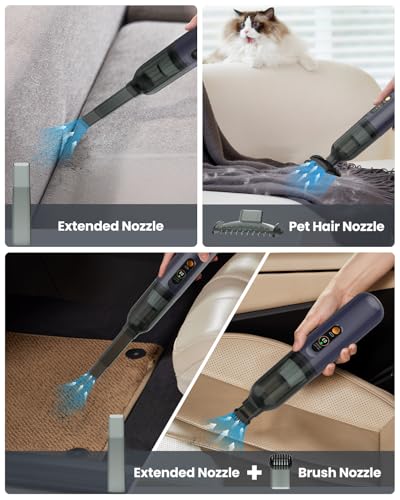 Musclez 4-in-1 Handheld Car Vacuum Cleaner Cordless,15000Pa Portable Car Vacuum Cleaner with LED Display,Rechargeable Mini Dust Buster for Car, Home, Office Cleaning (Gray)