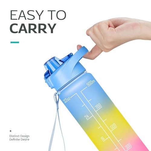 STOREAL Original Tritan Motivational Plastic Water Bottle 1L with Time Markers, Leakproof, Fast Flow, BPA Free Drinking Water Bottle for Kids, School Water Bottles