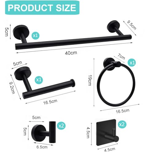 Aukomer Bathroom Hardware Set Towel Bar Set 7PCS â€“ Â® Upgraded Bathroom Hardware Accessories Set, SUS 304 Stainless Steel Bathroom Accessories Kit, Rustproof & Wall Mounted (Matte Black)