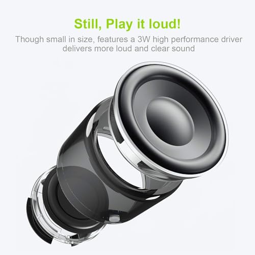 Travel Case Packed, Wireless Mini Bluetooth Speaker with Custom Bass Radiator. EWA A106, Small But Loud, The Next Generation of Portable Speakers for Home, Outdoors, Shower (Silver)1.89 * 1.57 inches