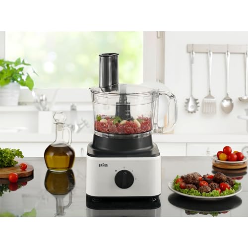 Braun Food Processor 8 in 1 System, 750 Watts, 2.1 L Bowl Capacity, 1.8 L Blender Capacity, 2 Speed Button and Pulse, Chop, Slice, Grate, Whisk & Puree - FP 0132 White