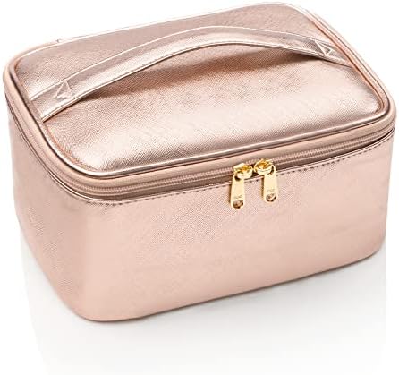 OCHEAL Makeup Bag, Portable Cosmetic Bag, Large Capacity Travel Makeup Case Organizer, Black Makeup Bags For Women Toiletry Bag for Girls Traveling With Handle and Divider