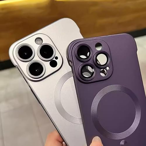 Metallic Paint Frameless Magnetic Phone Case, Matte Ultra Thin Full Coverage Frosted Phone Case with Lens Protector for iPhone 15 14 13 12 11 Pro Max (Gold,15Promax) Gold 15Promax Gold 15Pro