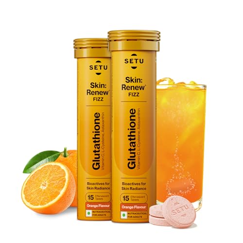 Setu Skin Renew Glutathione Tablets for Glowing Skin | 30 Effervescent Tablets with 500mg L-Glutathione & Vitamin C | Sugar-free Antioxidant & Skin Glow Supplement for Clear Skin | Orange (Pack of 2)