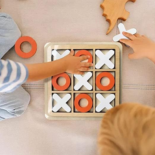 ECVV Wooden Board Tic Tac Toe Game XO Table Toy Classical Family Children Puzzle Game Educational Toys, (ASSORTED 1 PIECE)