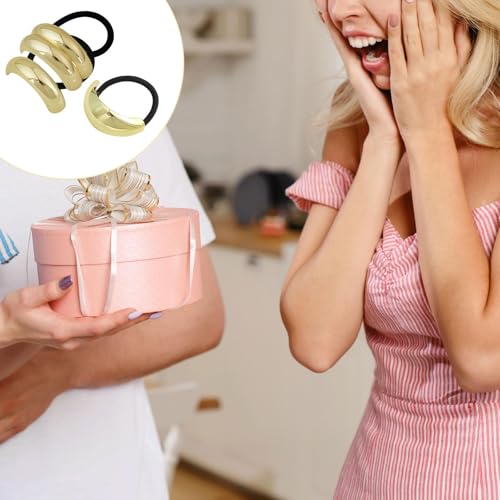 COOLive 3Pcs Metal Hair Ties,Metal Geometric Elastic Hair Ties,Ponytail Hair Cuff,Gold Hair Ties,Gold Hair Cuff Wrap for Thick Hair Gold Ponytail Cuff Elastic Hair Ties for Women Hair Accessories
