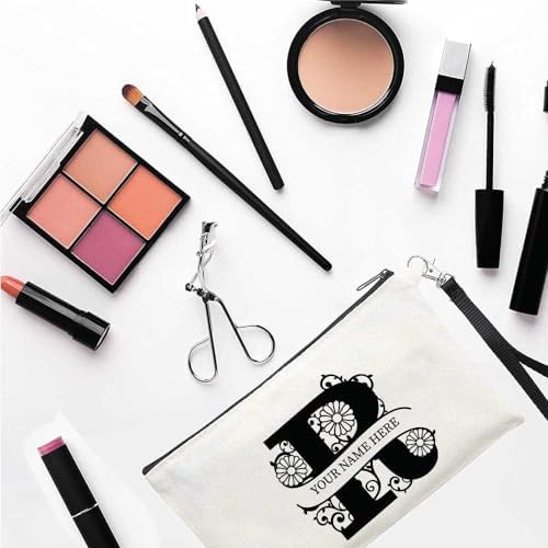 PRINTSHOP4ME Personalized Makeup Bag - Initial Monogram Cosmetic Pouch - Customizable Your Name - Monogrammed Makeup Pouch - Perfect for Travel Organizer - Cosmetic Bag for Women (N)