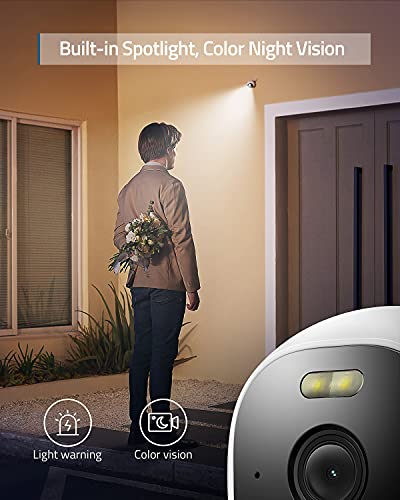 eufy Security Solo OutdoorCam, All-in-One Outdoor Security Camera with 2K Resolution, Spotlight, Color Night Vision, No Monthly Fees, Wired Camera, Security Camera Outdoor, IP67 Weatherproof