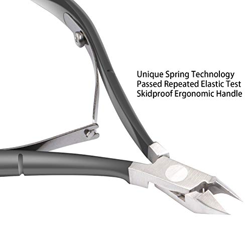 Ejiubas Cuticle Trimmer With Pusher - Professional Stainless Steel Remover, Nipper, Cutter, Clipper - Durable Pedicure Manicure Tools for Fingernails and Toenails - Gray