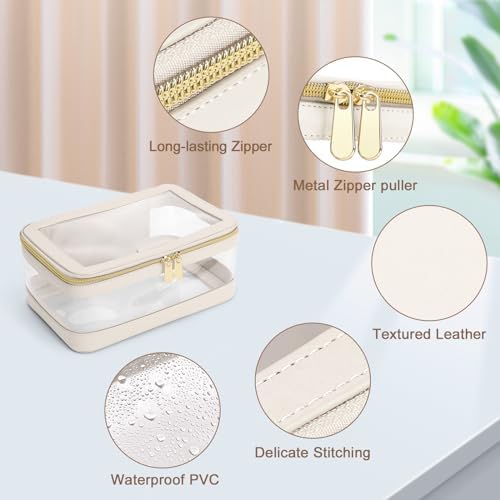 Soimeat Travel Clear Makeup Bag with Makeup Brush Bag, Leather Makeup Case Toiletry Bag, Portable Cosmetic Bag Case, Transparent Waterproof Cosmetic Organizer Storage Bag for Women, Black