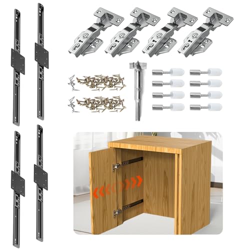Suemisi Pocket and Pivot Door Slides, Pivot Hinges Hardware, Cabinet Kit Fit for Inset and Cabinet Door, Disappearing and Hidden The Slides and The Hinges (Black, 22 inch 4PCS)