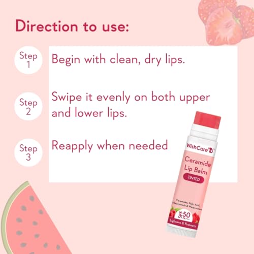WishCare Tinted Ceramide Lip Balm with SPF50 PA+++ - Kojic Acid & Niacinamide - For Lip Lightening & Protection 5gm