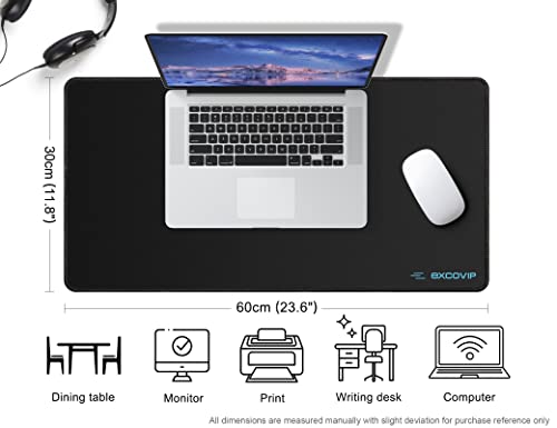 EXCOVIP Gaming Mouse Pad XL, Extended Table Mat Desk Pad For Computer & Laptop Keyboard Accessories Rubber Mice Pads Non-Slip Black Stitched Edges -23.5x11.6"