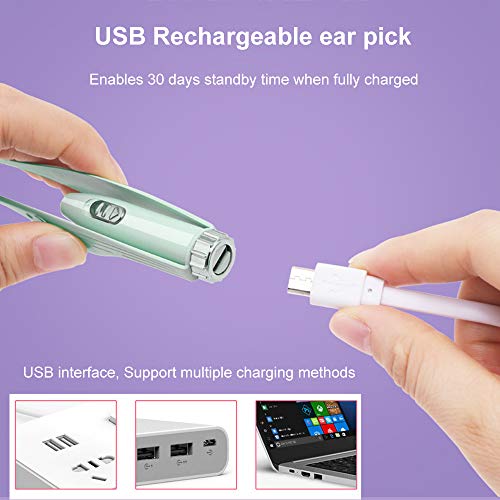 Pepisky LED Light Ear Pick USB Ear Wax Removal Nose Clean Clip Baby Adults Ear Nose Clean Tweezers Remover Set
