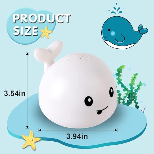 KASTWAVE Whale Fountain Light Up Baby Toddlers Toy with LED Light Whale Spray Water Toy for Kids, Induction Sprinkler Bathroom Shower Swimming Pool Outdoor (White)