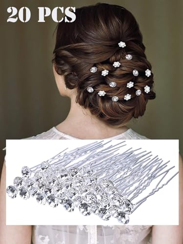UNIONSKY 20 Pack Bridal Wedding Hair Pins Rhinestone Hair Clips Accessories for Women and Girls (Group 1)