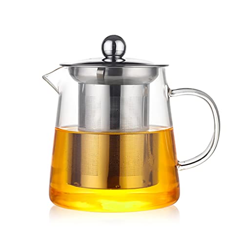 PCduoduo with Infuser Clear Glass Teapot,Tea Pot with Tea Strainers,Borosilicate Glass Teapot with Infusers for Loose TeaHeat Resistant Loose Leaf Teapot,Stovetop Dishwasher Safe (450ML/16oz)
