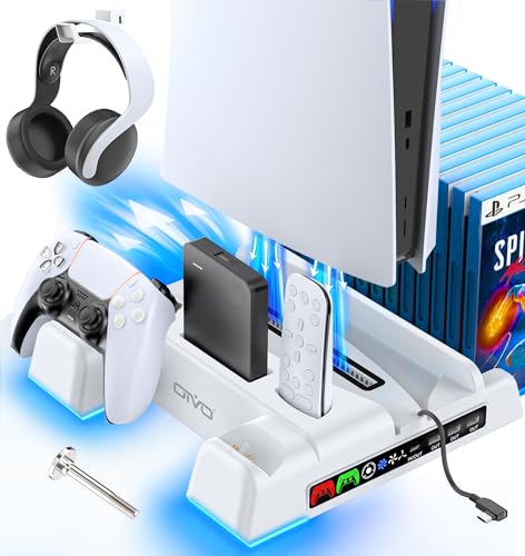 OIVO PS5 / PS5 Slim Stand and Cooling Station With RGB LED Controller Charging Station for Playstation 5 Console, Controller Charger, Accessories With 3 Level Cooling Fan
