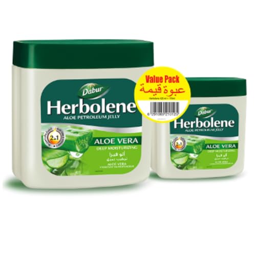 Dabur Herbolene Aloe Vera Petroleum Jelly (425 + 115 ml Free) | Enriched with Aloe Vera and Vitamin E | For Dry and Rough Skin or Chapped Lips | Value Pack