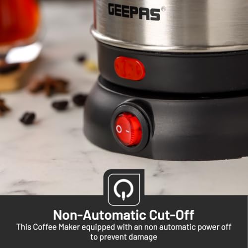 Geepas Electric Turkish Coffee Maker, Stainless Steel, GK38050 | 0.8L Capacity | 360-Degree Rotation | Non-Automatic Cut Off | Coffee Kettle for Home Office | Food Grade and Safe to Drink